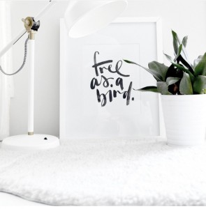 Stylish stationery, free as a bird, Melo & Co. Melanie Louise Kazimierczy, print, art print, black and white, brush lettering, home decor