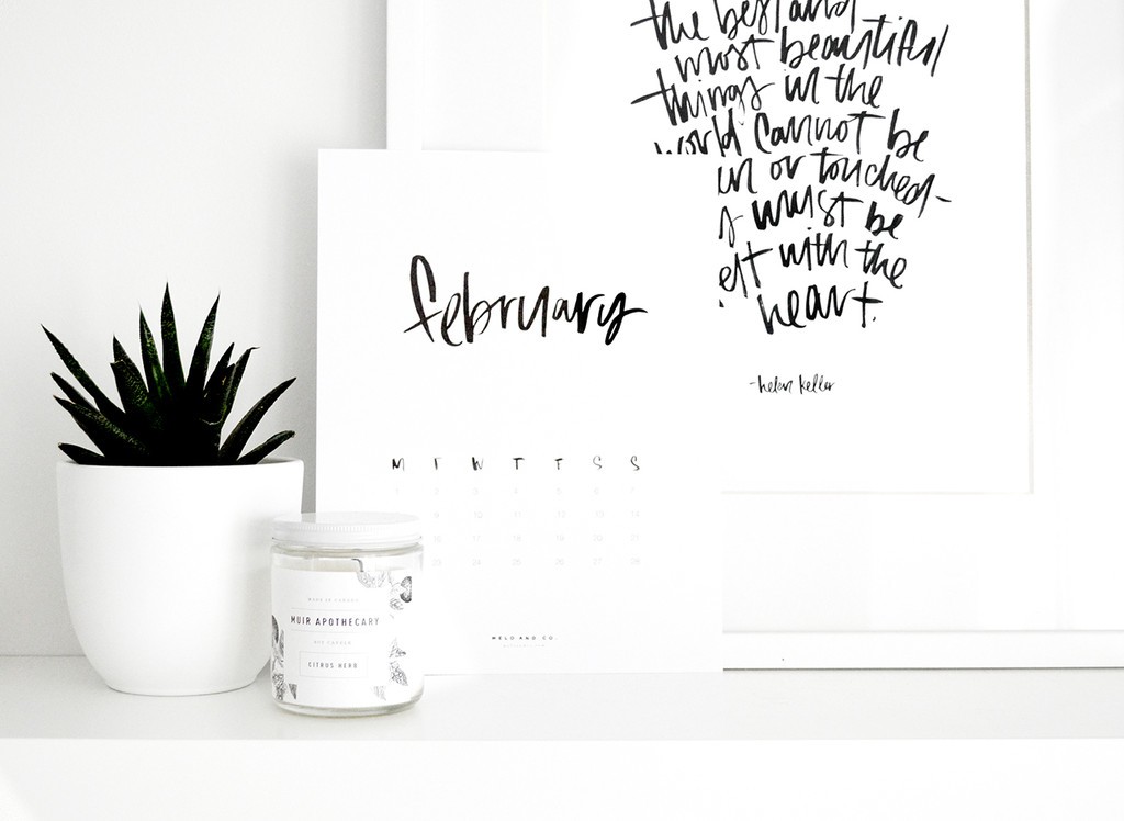 inspiring freebies, calendar, 2016 calendar, 2016 february, brush lettering, art, work, office, stationery, Melo and Co, Canadian made, inspiring, inspiration, organizing, organized, efficient, planning, freebie, printable